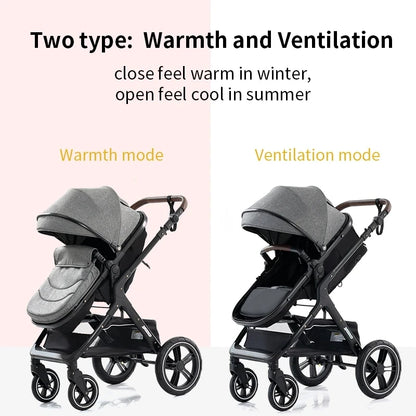3-in-1 Luxury High-Landscape Baby Stroller – Portable Travel System with Aluminum Frame & Newborn Bassinet
