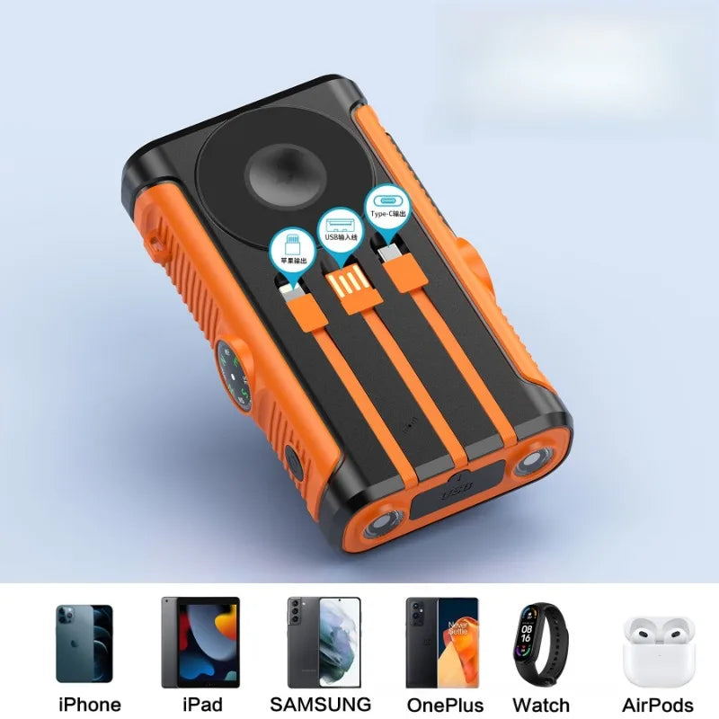 Solar Power Bank 20000mAh with Hand Crank & Wireless Charging – Outdoor Portable Charger