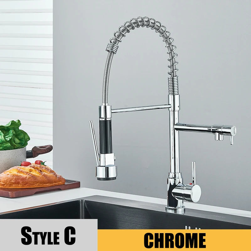 Pull Down Kitchen Sink Faucet – Hot & Cold Mixer, Dual Mode, 360° Rotating Tap