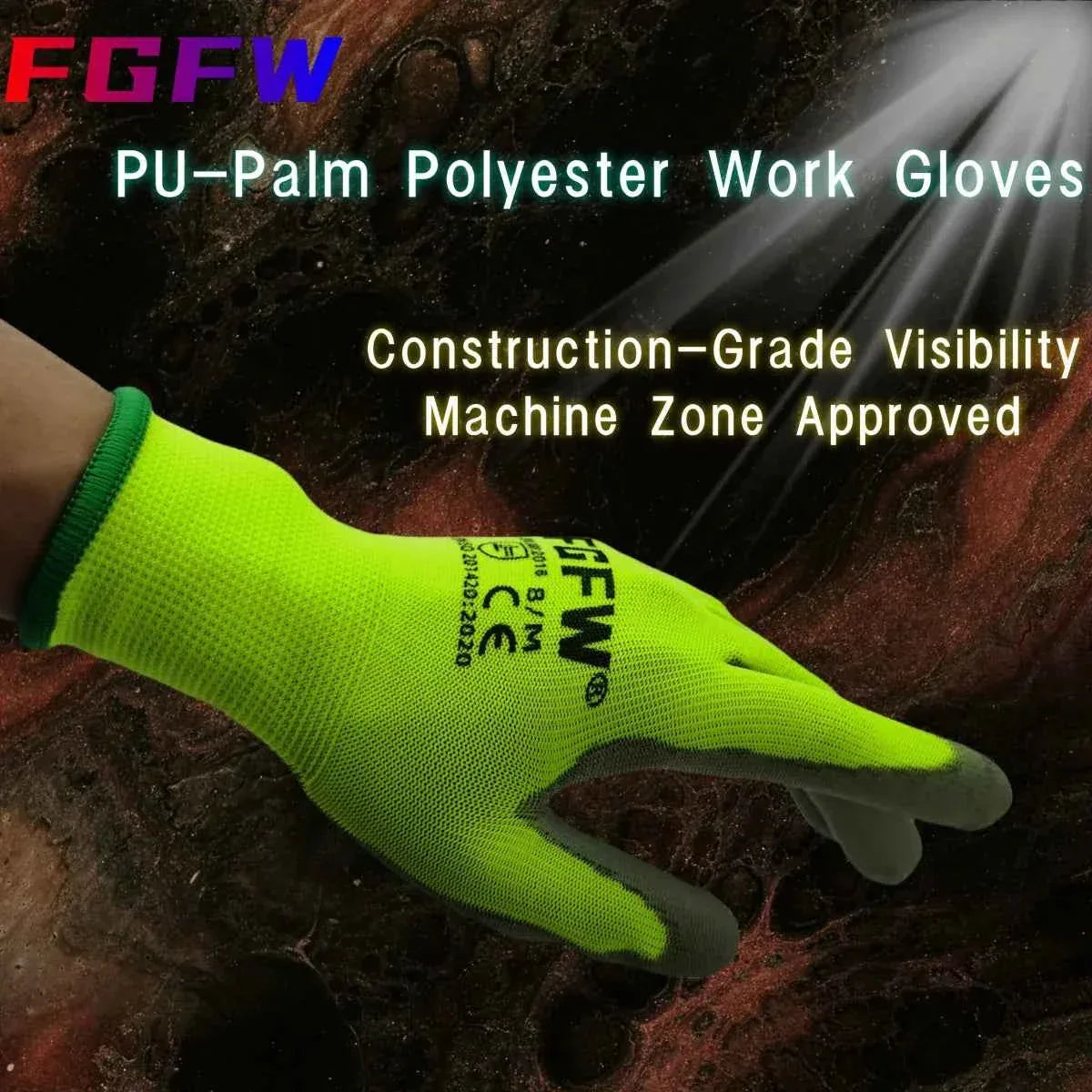 10 Pairs PU Coated Work Gloves - Lightweight, Durable Safety Gloves EN 388/ISO20471 Certified, Sizes S/M/L/XL