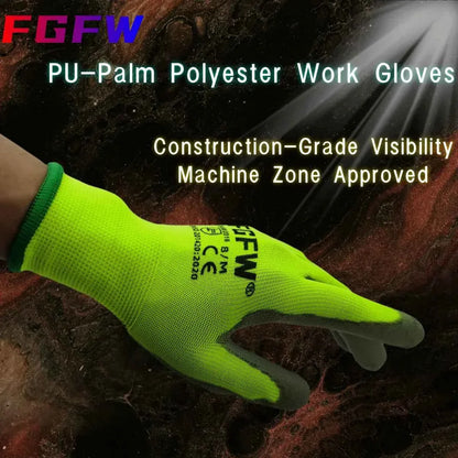 10 Pairs PU Coated Work Gloves - Lightweight, Durable Safety Gloves EN 388/ISO20471 Certified, Sizes S/M/L/XL