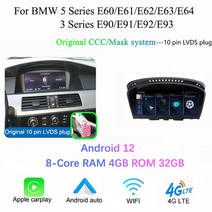 BMW E60 E90 CarPlay Android Auto | 8.8” Android 12 Multimedia - TREASURE ESHOP