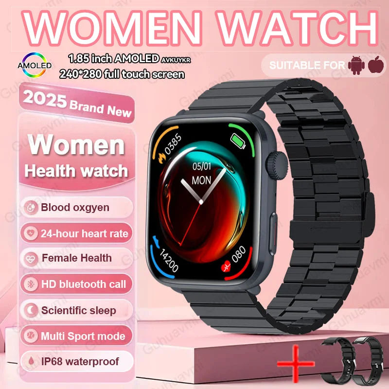 Women’s Smartwatch – AI Health Diagnosis, HRV + PPG, Blood Pressure &amp; SpO2 | 1.85” AMOLED | Bluetooth Call + NFC - TREASURE ESHOP
