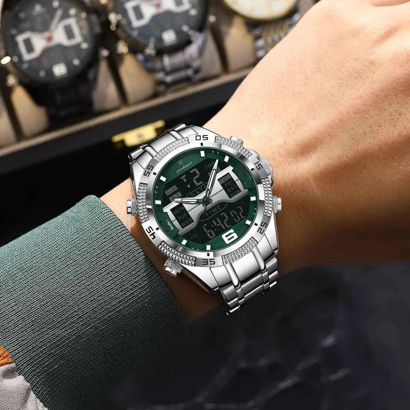 Sports Luxury Man Wristwatch Dual Time Display Digital Week Date LED Luminous Men Watch Electronic Quartz Men's Watches