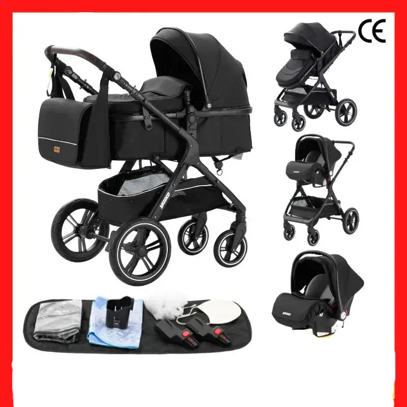 3-in-1 Luxury High-Landscape Baby Stroller – Portable Travel System with Aluminum Frame & Newborn Bassinet - TREASURE ESHOP