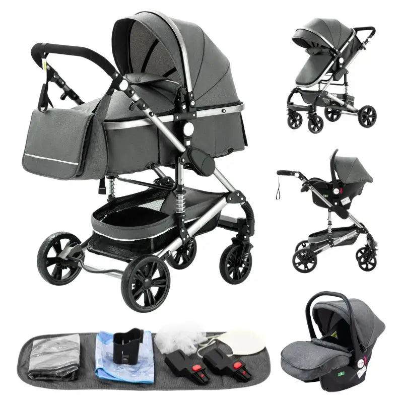 3-in-1 Luxury High-Landscape Baby Stroller – Portable Travel System with Aluminum Frame & Newborn Bassinet