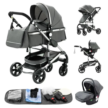 3-in-1 Luxury High-Landscape Baby Stroller – Portable Travel System with Aluminum Frame & Newborn Bassinet
