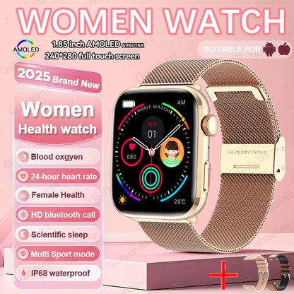 Women’s Smartwatch – AI Health Diagnosis, HRV + PPG, Blood Pressure &amp; SpO2 | 1.85” AMOLED | Bluetooth Call + NFC - TREASURE ESHOP