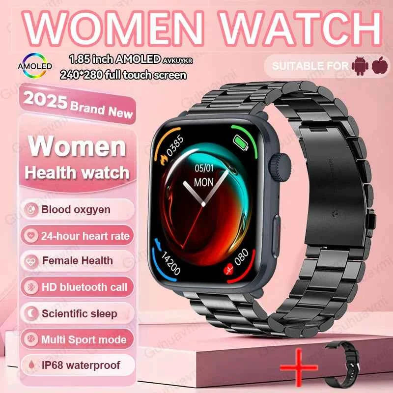 Women’s Smartwatch – AI Health Diagnosis, HRV + PPG, Blood Pressure &amp; SpO2 | 1.85” AMOLED | Bluetooth Call + NFC