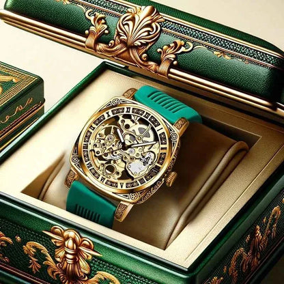 MEN'S Gold Carved Hollow Fashionable Retro Luminous Business and Leisure Fully Automatic Mechanical Watch