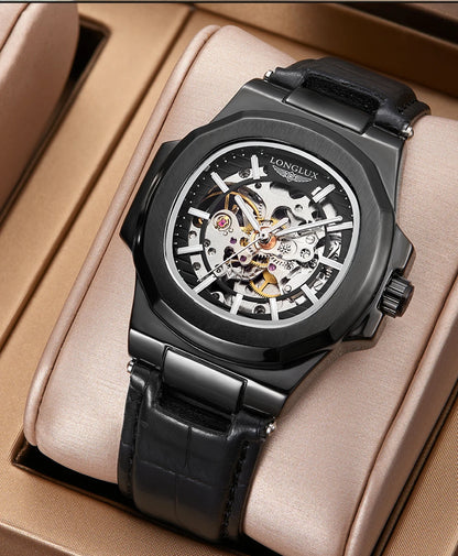 Automatic Skeleton Watch Men | Leather Luxury Waterproof - TREASURE ESHOP