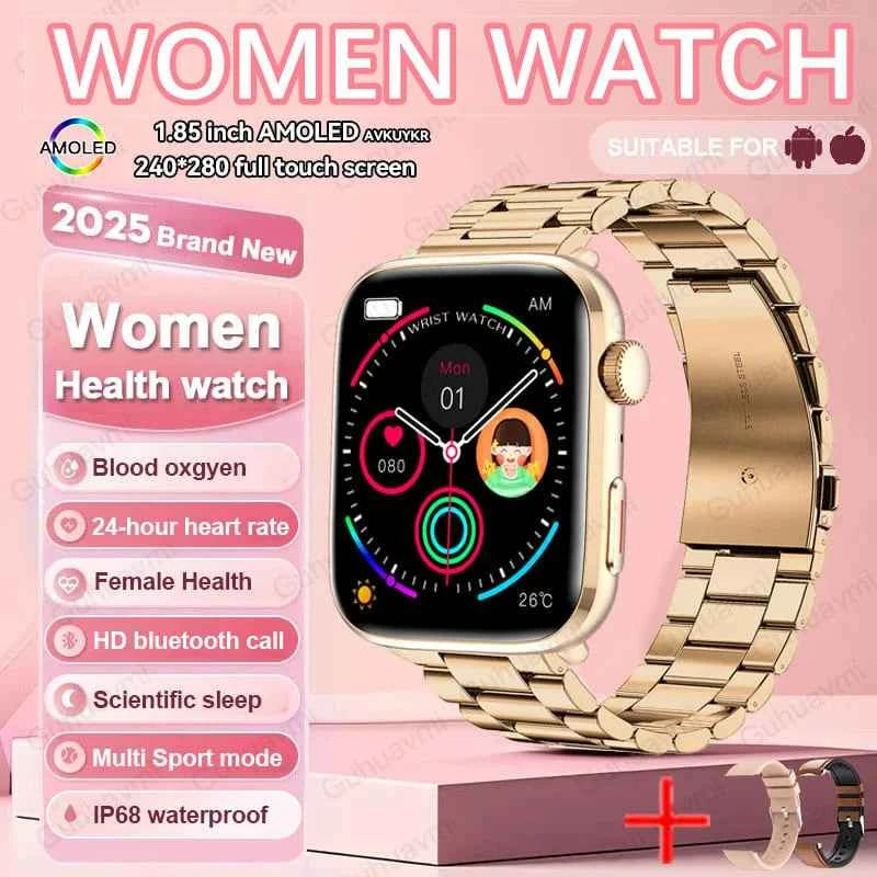 Women’s Smartwatch – AI Health Diagnosis, HRV + PPG, Blood Pressure &amp; SpO2 | 1.85” AMOLED | Bluetooth Call + NFC