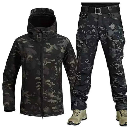 Winter Waterproof Tactical Jackets Sets Men Outdoor Soft Shell Hiking Hunting Jacket Suit Fleece Cargo Pant Tracksuits