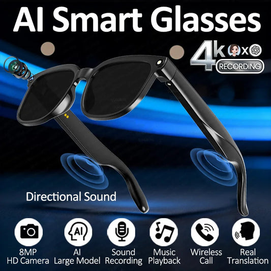 Smart Glasses mit 8-MP-Kamera, rahmenlosem TR90-Design und Bluetooth-Kopfhörern