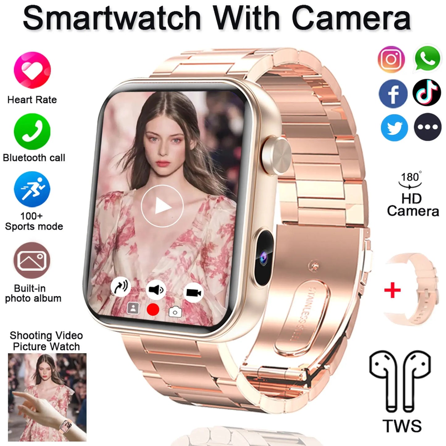 Smart Watch with Camera Video Recording – 1.91” Display, Bluetooth Call, Heart Rate Fitness Tracking | Android iOS - TREASURE ESHOP