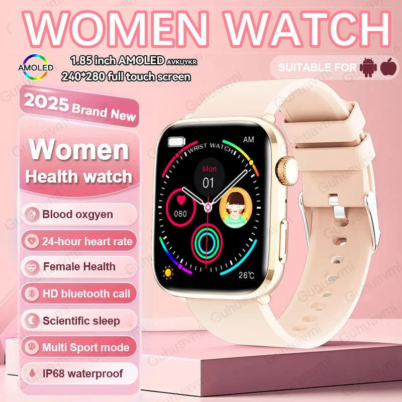 Women’s Smartwatch – AI Health Diagnosis, HRV + PPG, Blood Pressure &amp; SpO2 | 1.85” AMOLED | Bluetooth Call + NFC - TREASURE ESHOP