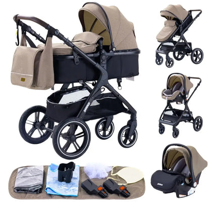 3-in-1 Luxury High-Landscape Baby Stroller – Portable Travel System with Aluminum Frame & Newborn Bassinet