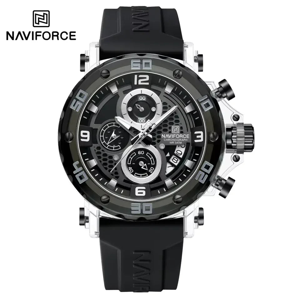 Men’s Silicone Strap Luxury Quartz Sports Watch | 5ATM Waterproof Chronograph - TREASURE ESHOP