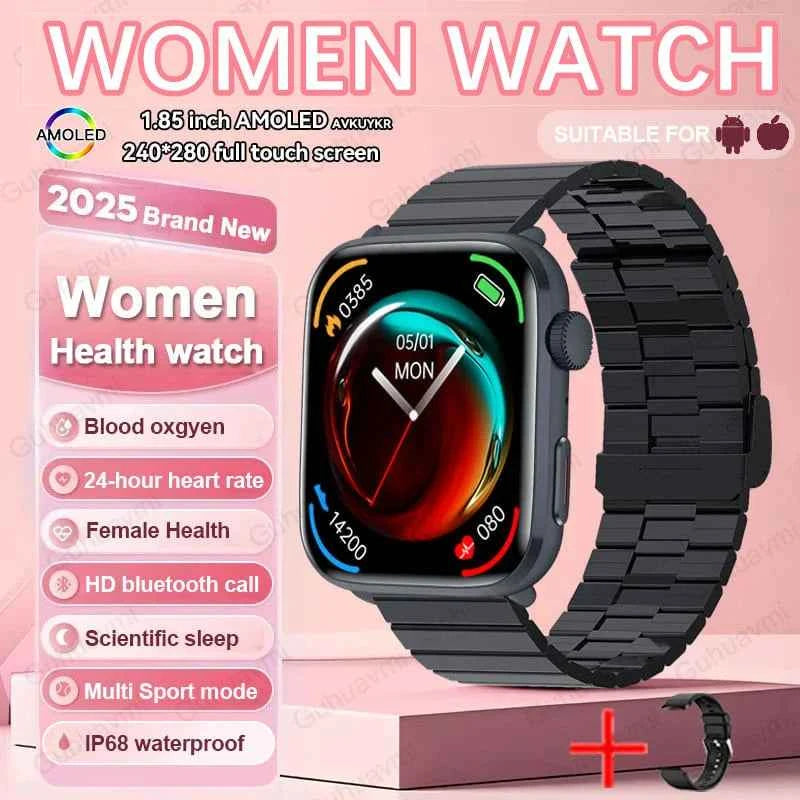 Women’s Smartwatch – AI Health Diagnosis, HRV + PPG, Blood Pressure & SpO2 | 1.85” AMOLED | Bluetooth Call + NFC
