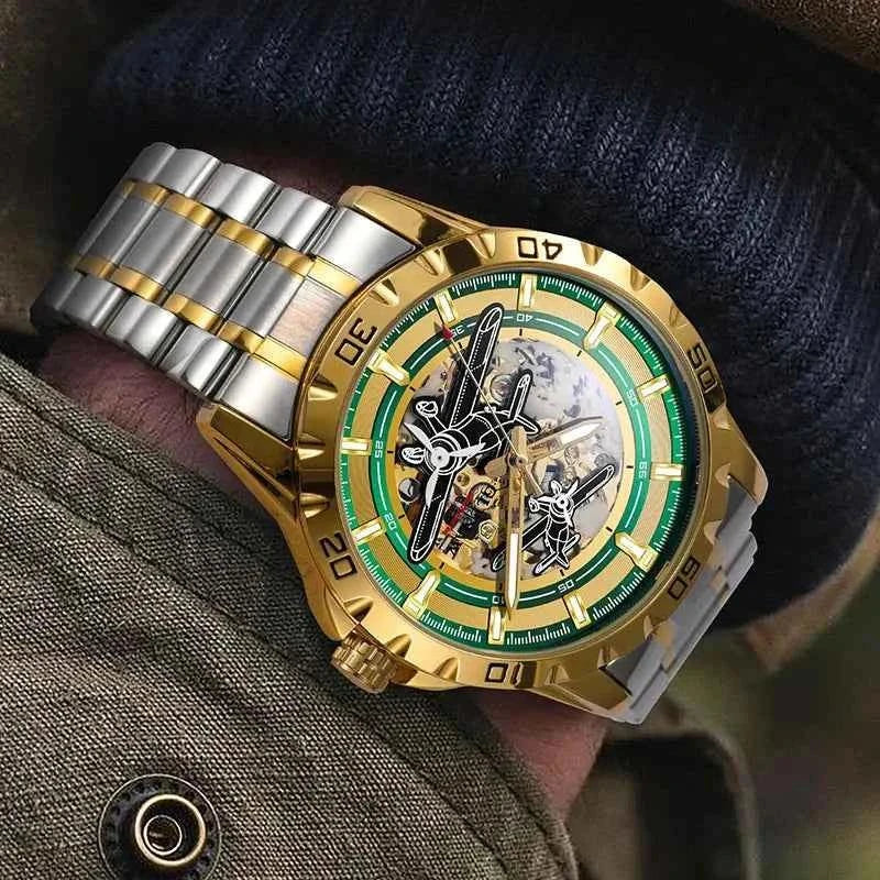 Men Watches Pilot Series Propeller Rotation Hollow Automatic Mechanical Watches waterproof Stainless Steel Watch