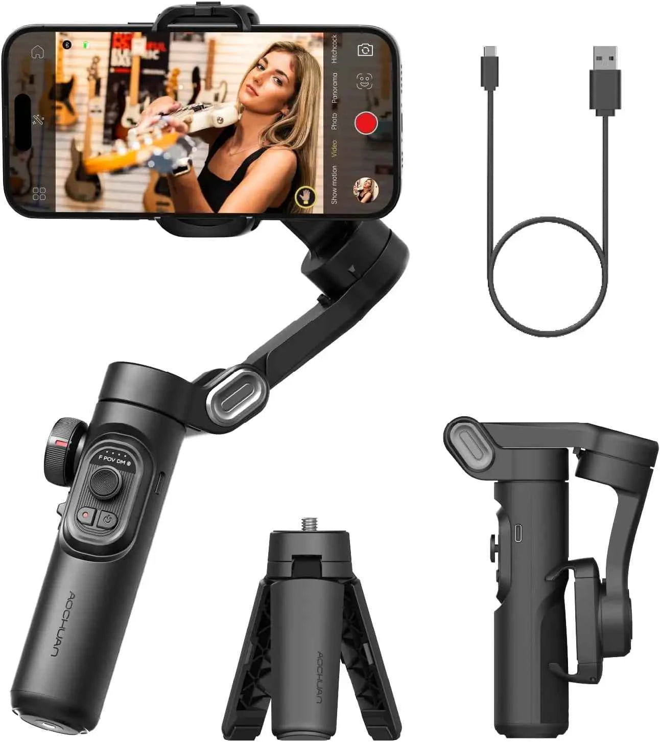 AOCHUAN 3-Axis Handheld Gimbal Stabilizer SmartXE for Smartphone for iPhone Android AI Face Tracking TikTok Vlog