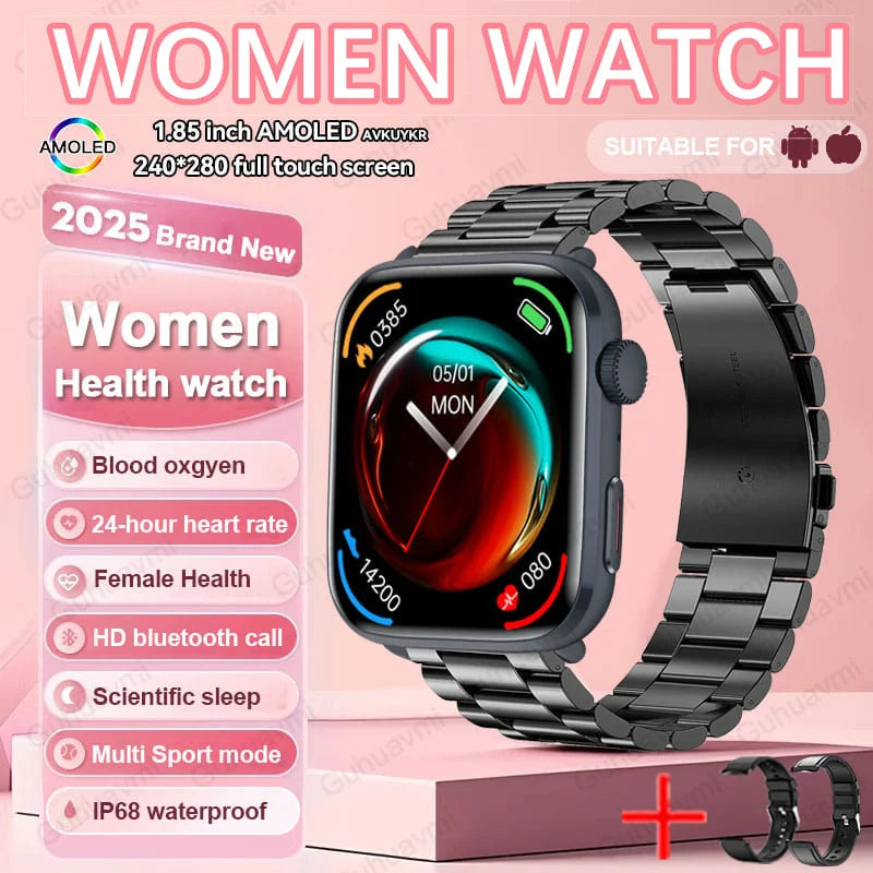 Women’s Smartwatch – AI Health Diagnosis, HRV + PPG, Blood Pressure &amp; SpO2 | 1.85” AMOLED | Bluetooth Call + NFC - TREASURE ESHOP