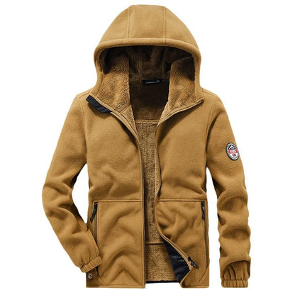 Men’s Thick Fleece Hooded Jacket – Warm Casual Winter Coat