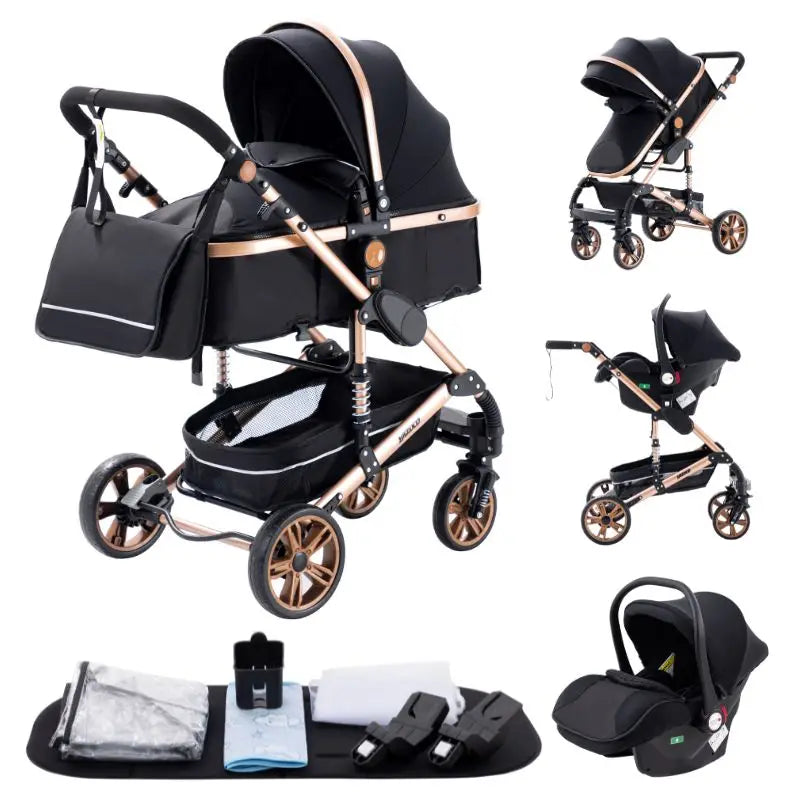 3-in-1 Luxury High-Landscape Baby Stroller – Portable Travel System with Aluminum Frame & Newborn Bassinet