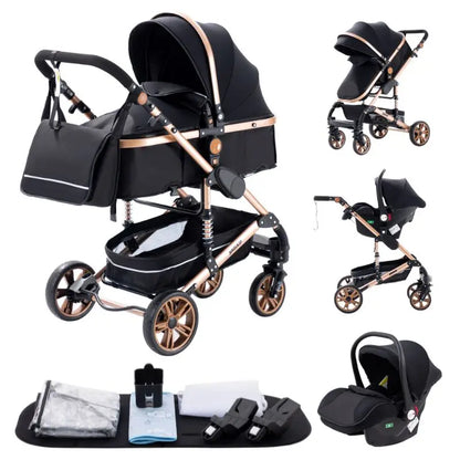 3-in-1 Luxury High-Landscape Baby Stroller – Portable Travel System with Aluminum Frame & Newborn Bassinet