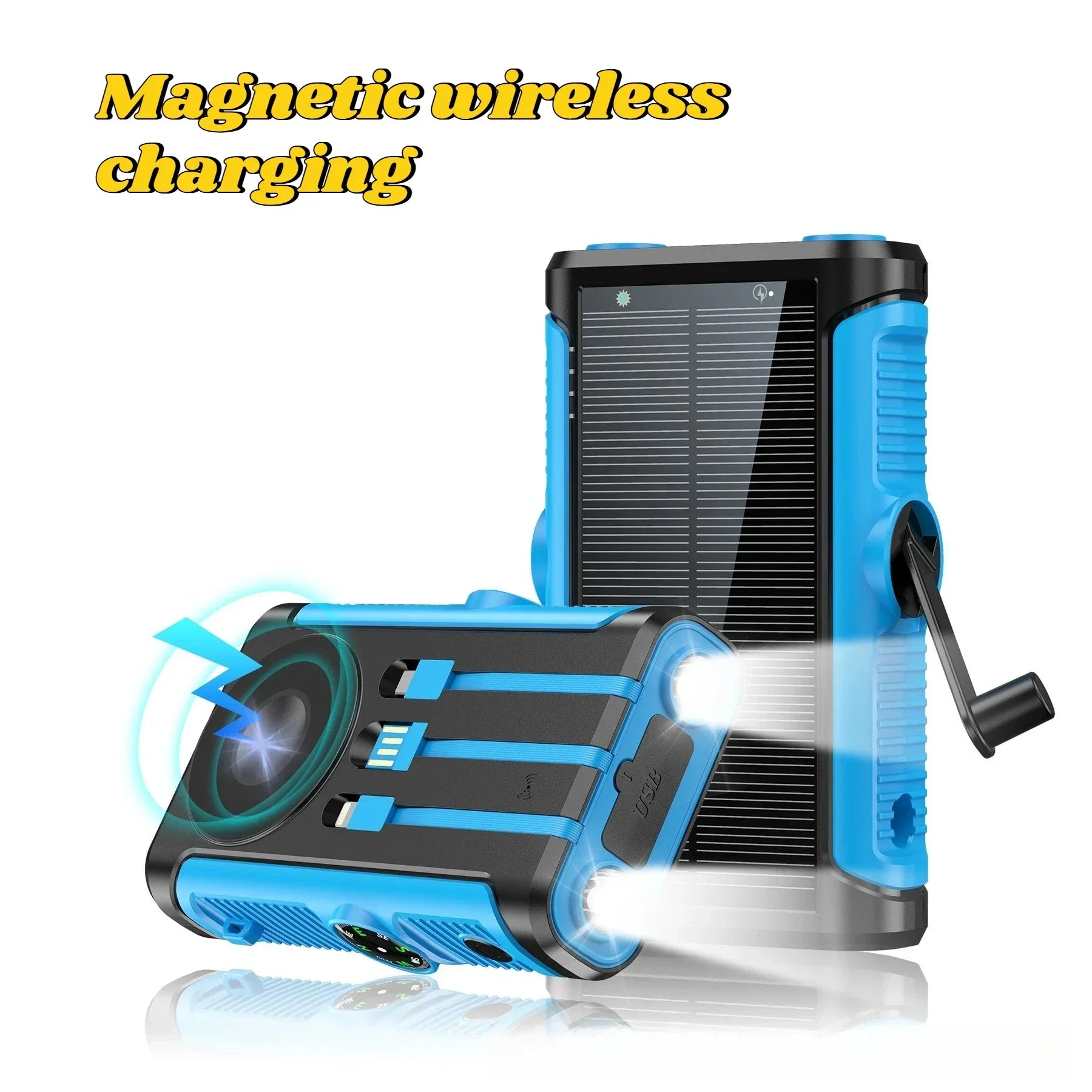 Solar Power Bank 20000mAh with Hand Crank & Wireless Charging – Outdoor Portable Charger