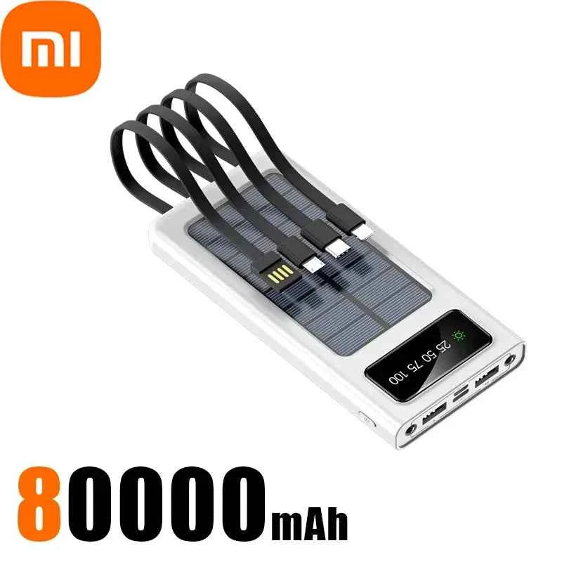 Xiaomi Solar Power Bank 500000mAh Large Capacity Mobile Power Fast Charging Battery With Dual USB 4 Cables For iPhone Samsung