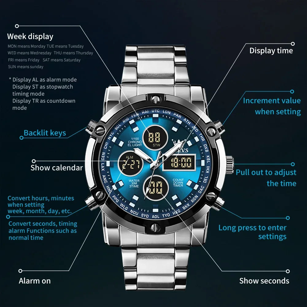 Men's Multifunctional Waterproof Electronic Watch - TREASURE ESHOP