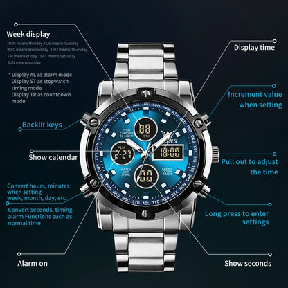 Men's Multifunctional Waterproof Electronic Watch - TREASURE ESHOP