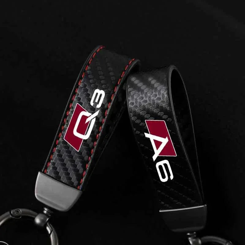 Luxury Carbon Fiber Leather Keychain for Audi A3 A4 A6 Q5 Q7 Q8