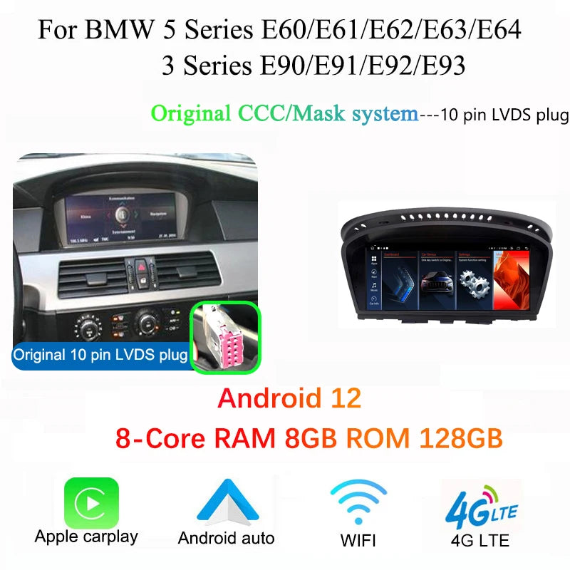 BMW E60 E90 CarPlay Android Auto | 8.8” Android 12 Multimedia - TREASURE ESHOP