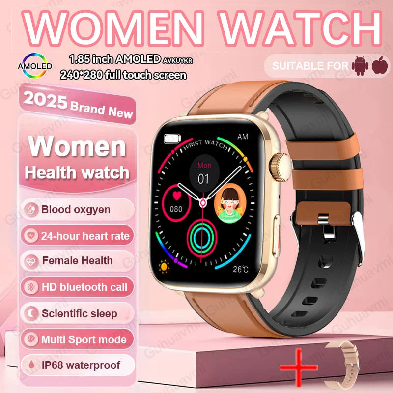 Women’s Smartwatch – AI Health Diagnosis, HRV + PPG, Blood Pressure &amp; SpO2 | 1.85” AMOLED | Bluetooth Call + NFC - TREASURE ESHOP