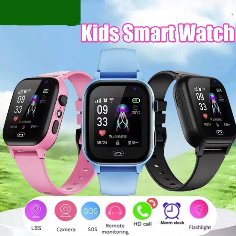 Three kids smart watches with colorful bands on a scenic background, featuring the Oppo brand.