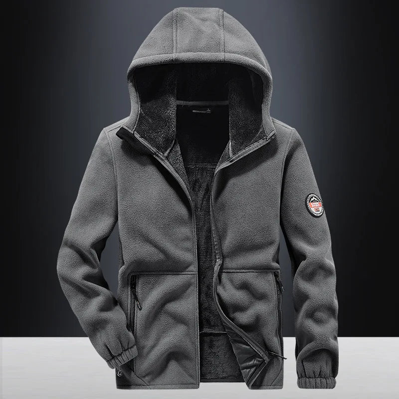 Men’s Thick Fleece Hooded Jacket – Warm Casual Winter Coat