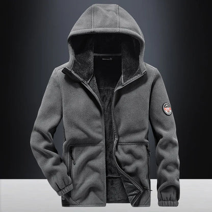 Men’s Thick Fleece Hooded Jacket – Warm Casual Winter Coat