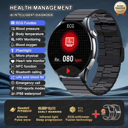 ECG+PPG Smartwatch with Uric Acid, Body Fat Blood Pressure Monitoring – 1.56” AMOLED, NFC, Heart Health Tracker for Android IOS - TREASURE ESHOP