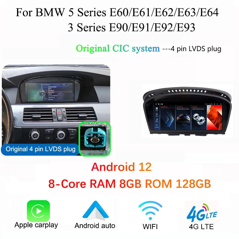 BMW E60 E90 CarPlay Android Auto | 8.8” Android 12 Multimedia - TREASURE ESHOP