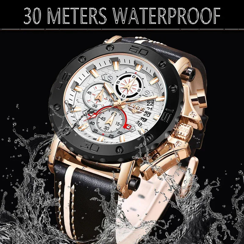 Men’s Luxury Leather Chronograph Watch | Waterproof & Luminous - TREASURE ESHOP