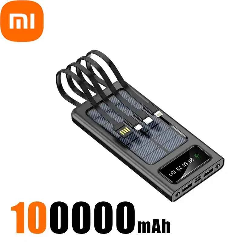 Xiaomi Solar Power Bank 500000mAh Large Capacity Mobile Power Fast Charging Battery With Dual USB 4 Cables For iPhone Samsung