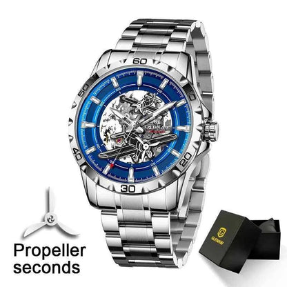 Men Watches Pilot Series Propeller Rotation Hollow Automatic Mechanical Watches waterproof Stainless Steel Watch