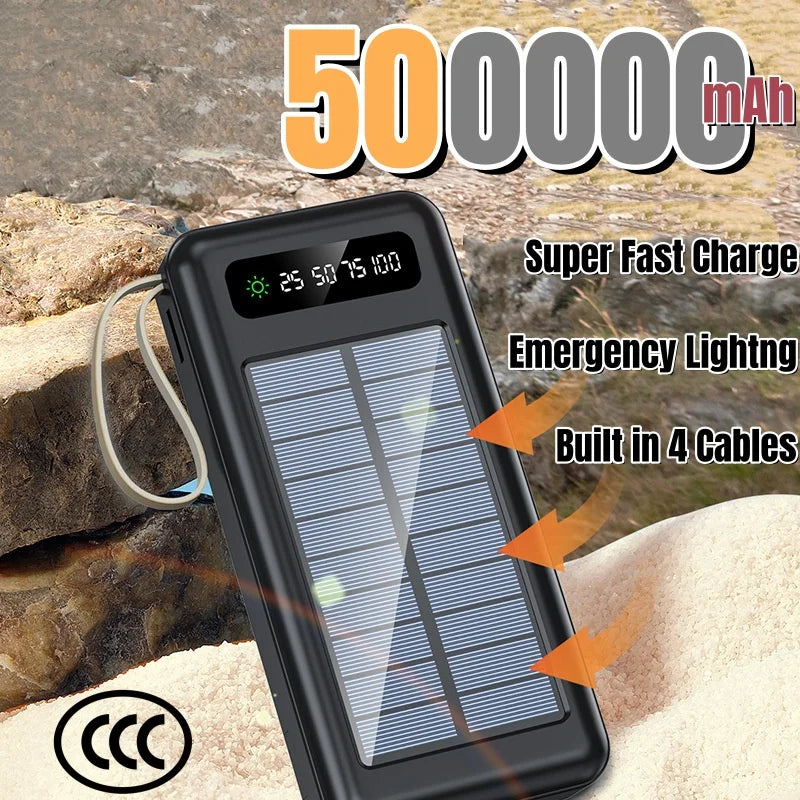 High Capacity Solar Power Bank with Built-in Cables & Flashlight – Portable Charger