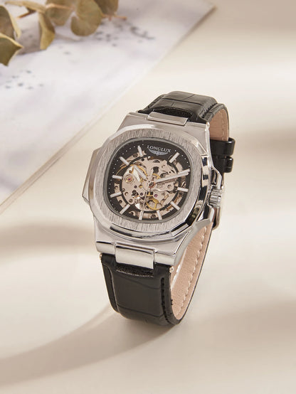 Automatic Skeleton Watch Men | Leather Luxury Waterproof - TREASURE ESHOP