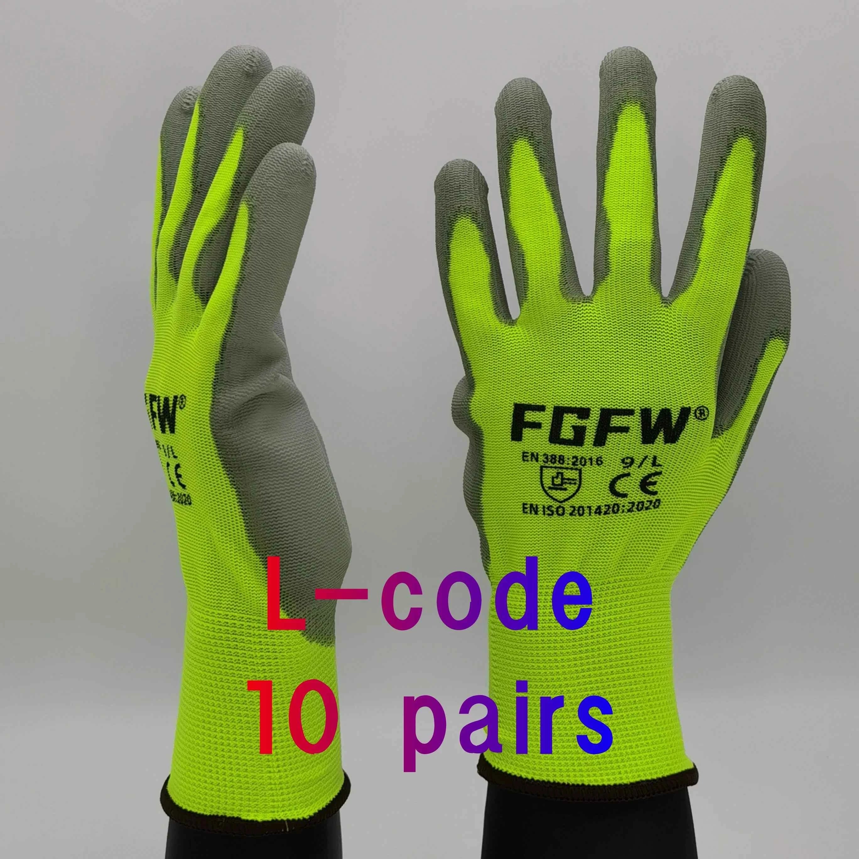 10 Pairs PU Coated Work Gloves - Lightweight, Durable Safety Gloves EN 388/ISO20471 Certified, Sizes S/M/L/XL