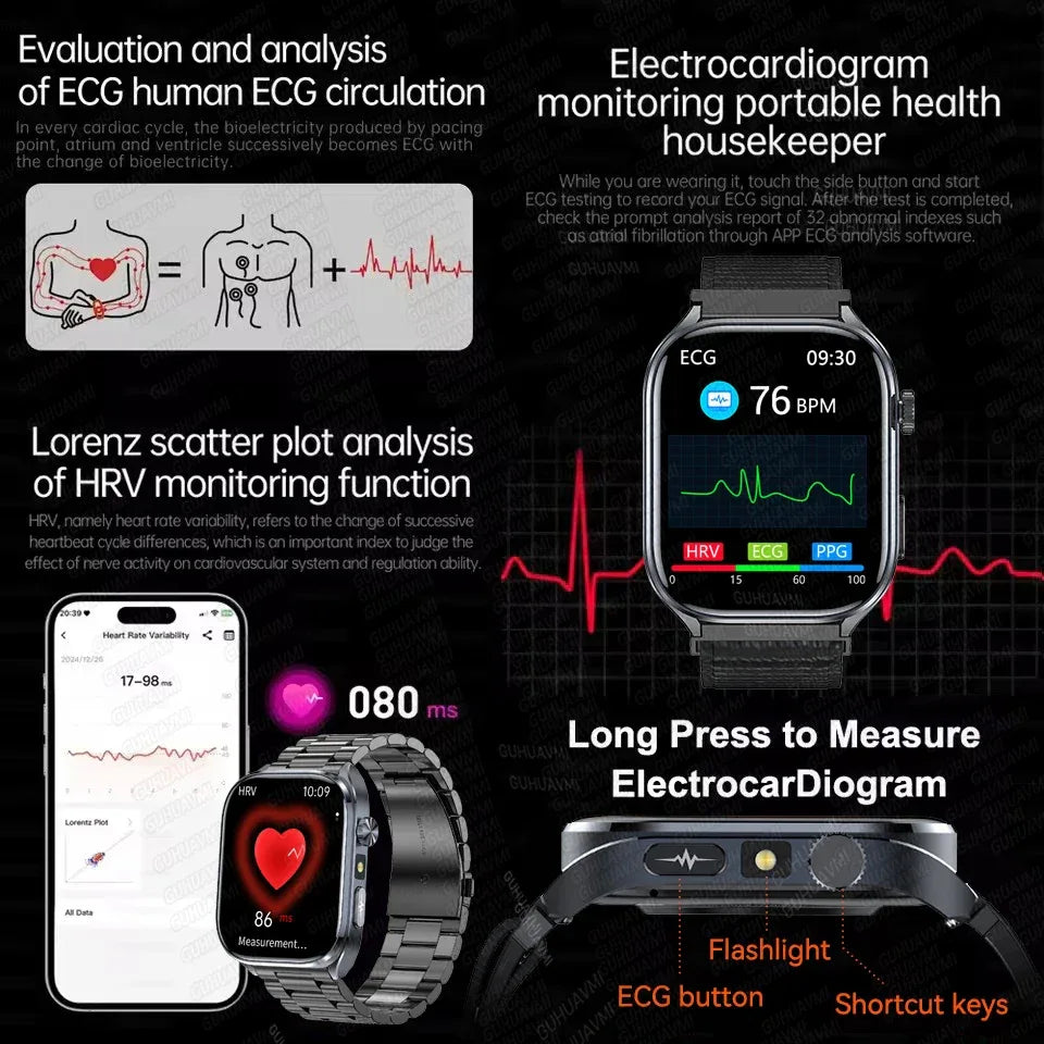 ECG+PPG Smart Watch | Uric Acid & Blood Pressure Tracker - TREASURE ESHOP