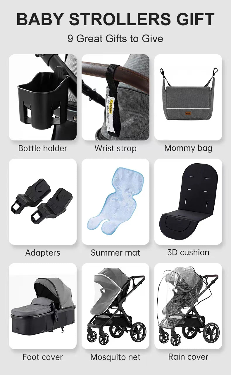 3-in-1 Luxury High-Landscape Baby Stroller – Portable Travel System with Aluminum Frame & Newborn Bassinet