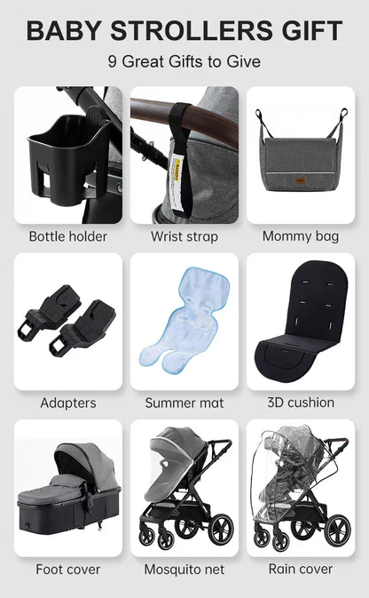 3-in-1 Luxury High-Landscape Baby Stroller – Portable Travel System with Aluminum Frame & Newborn Bassinet